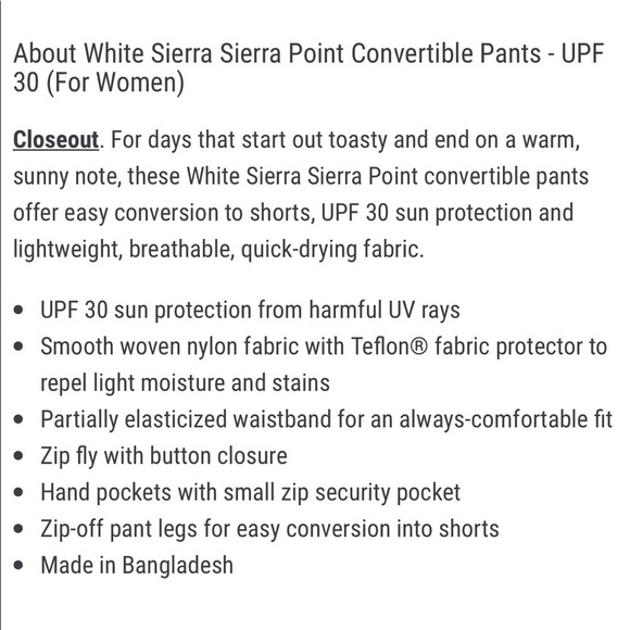 New White Sierra Convertible pants size L Bark - Picture 5 of 9